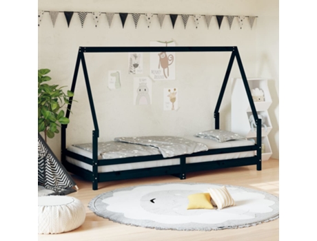 Estructura De Cama Infantil VIDAXL Negro Madera (90x200 cm)
