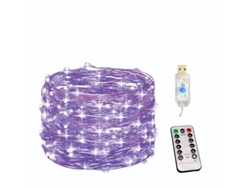 Guirnalda de luces LED USB con control remoto y 8 modos. MDUG (300 LED morados)