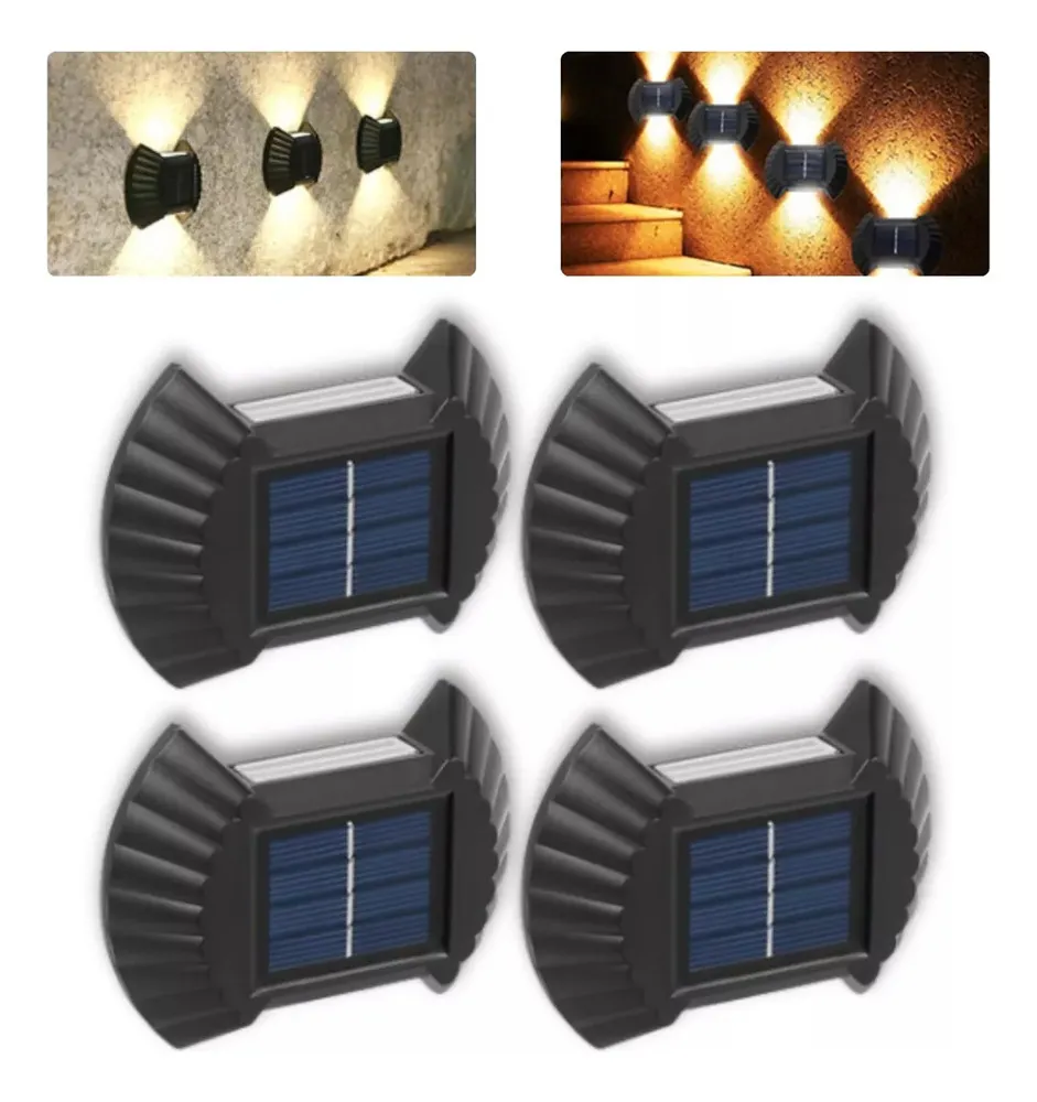 Nuevas luces solares de pared con 4 LED y 8 haces de luz LED para exteriores Vayotoy