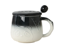 Taza de agua de 400 ml, taza de cerámica de panda en relieve con tapa y cuchara, taza de leche de alto valor para el hogar NEVEANCE