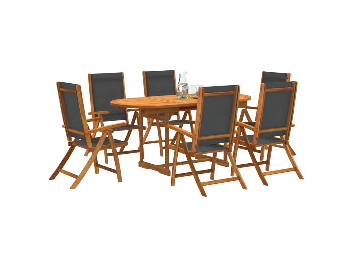 Juego de comedor de jardín de 7 piezas en acacia maciza y textilene, Dkd Home Decor