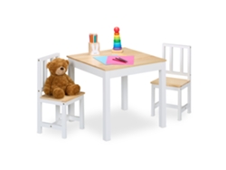 Grupo De Assentos Relaxdays, 3 Peças, Mesa Com 2 Cadeiras, Para Crianças, Conjunto Infantil, Branco/natural