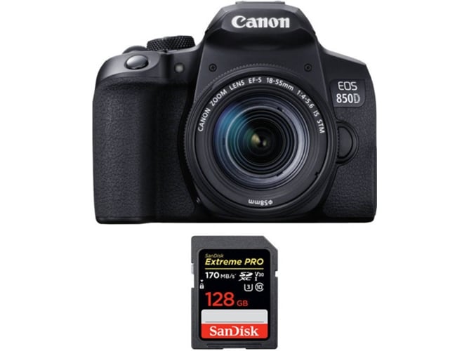 Kit Cámara CANON EOS 850D + EF-S 18-55mm f/4-5.6 IS STM + SanDisk 128 GB (APS-C)