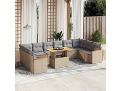 Conjunto de sofá de jardín de 11 piezas con cojines, mimbre sintético beige, DKD Home Decor