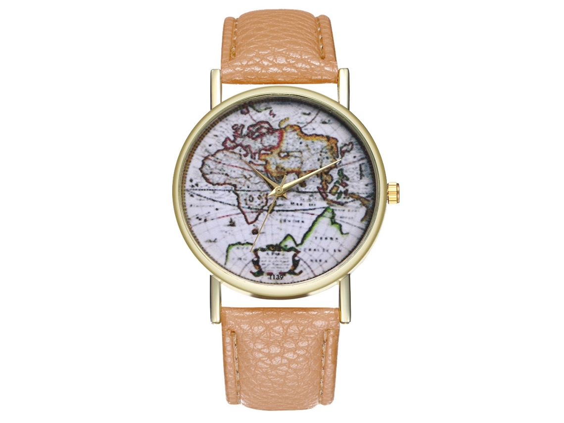 Reloj De Pulsera Analógico Unisex Con Esfera Redonda, Movimiento De Cuarzo Beige, Elegante Y Duradero.