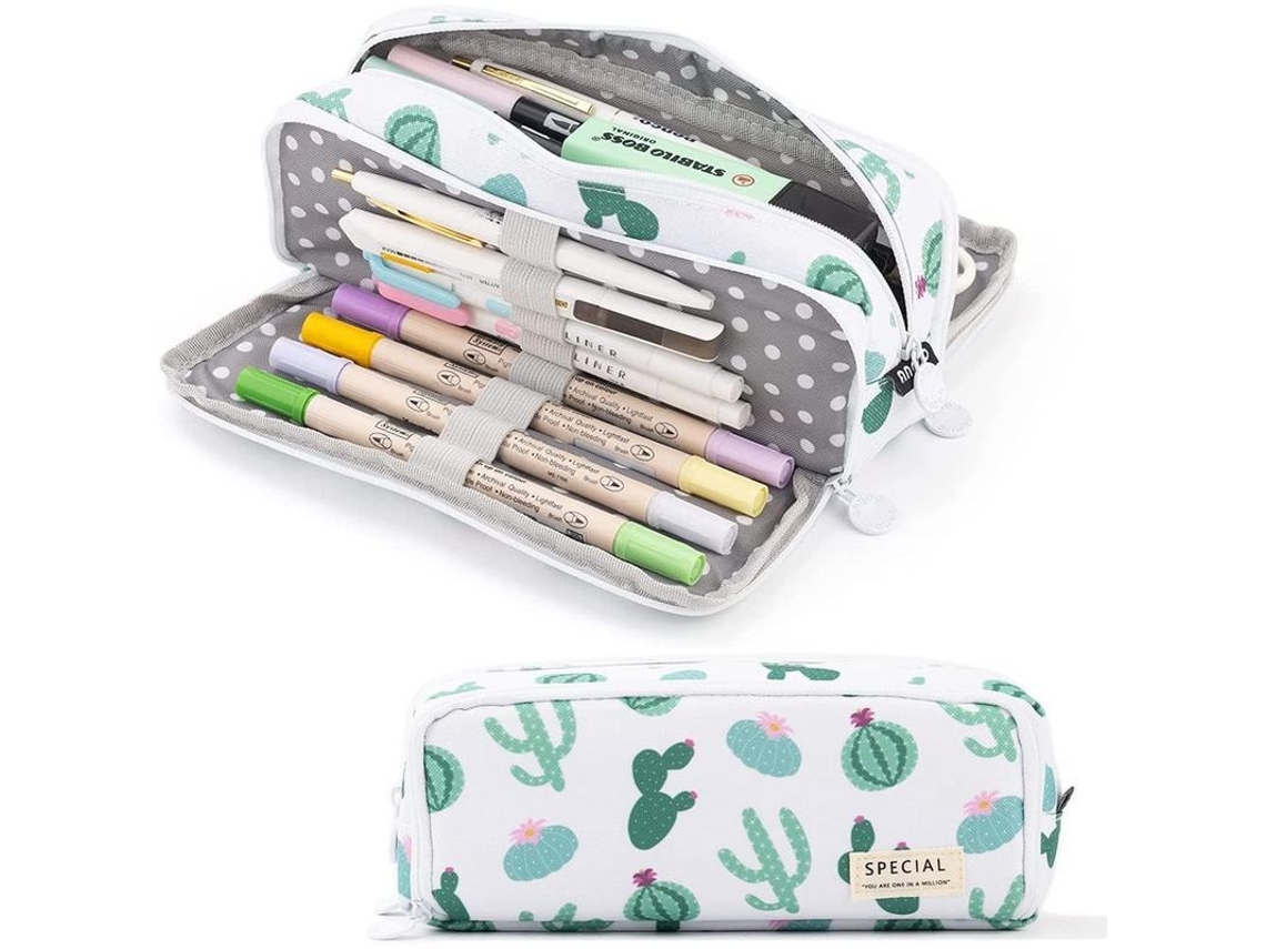 2026rebe-bolsa De Lápices De 3 Compartimentos, Capacidad Grande, Lienzo, Para Adolescentes, Estudiantes, Cactus