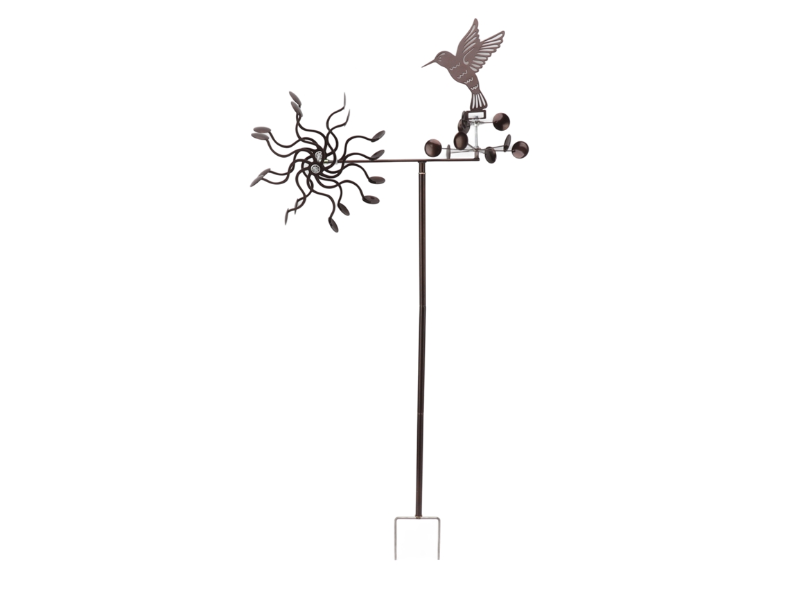 Carrete metálico con forma de colibrí y torreta de viento para jardín o patio | Sin marca