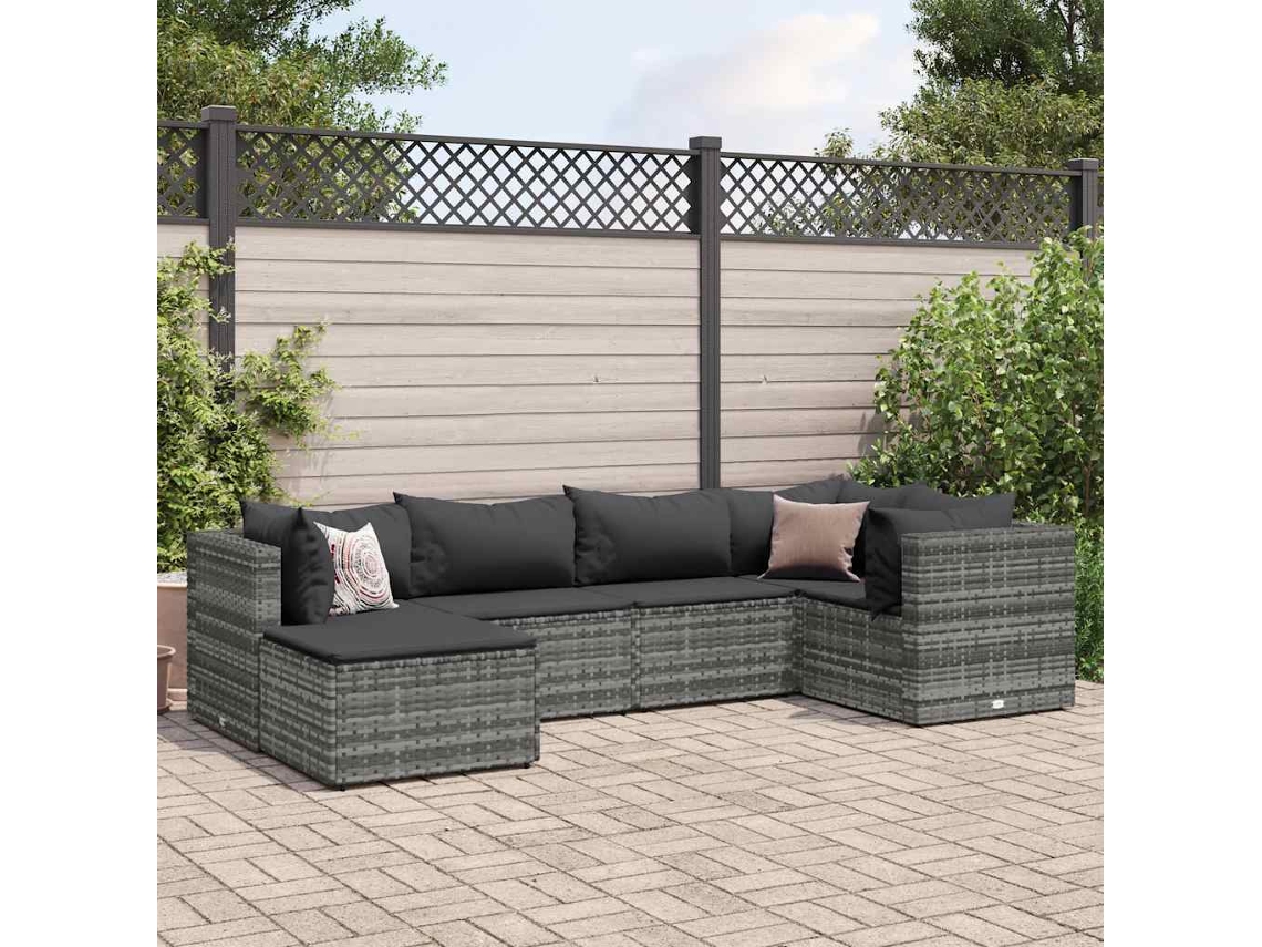 Conjunto de jardín de 6 piezas con cojines, ratán gris, DKD Home Decor