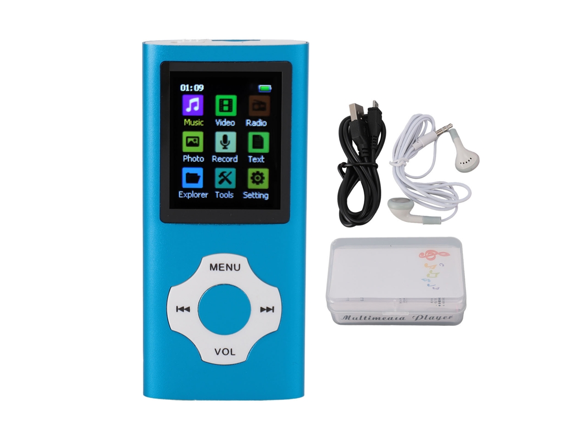 Reprodutor Mp3 Portátil Hifi Sem Perdas Com Tela Tft 1.8 Polegadas, Rádio, Gravador E Cartão 8gb Azul