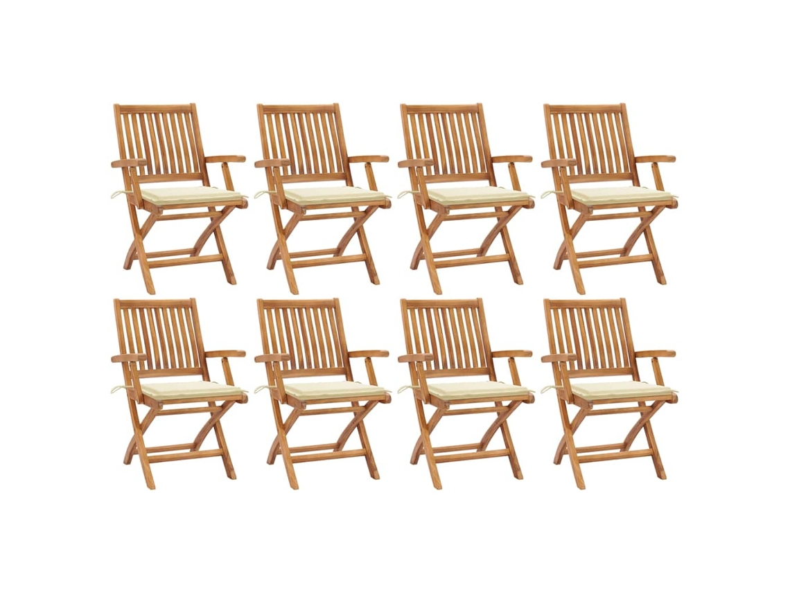 Sillas de jardín plegables de teca maciza de 8 piezas con cojines DKD Home Decor
