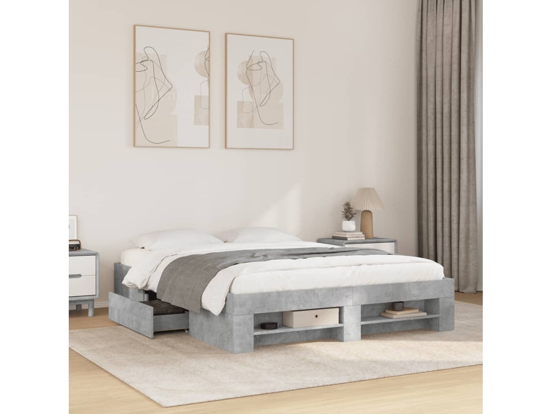 Estructura De Cama Sin Colchón Gris Hormigón 160x200 Cm