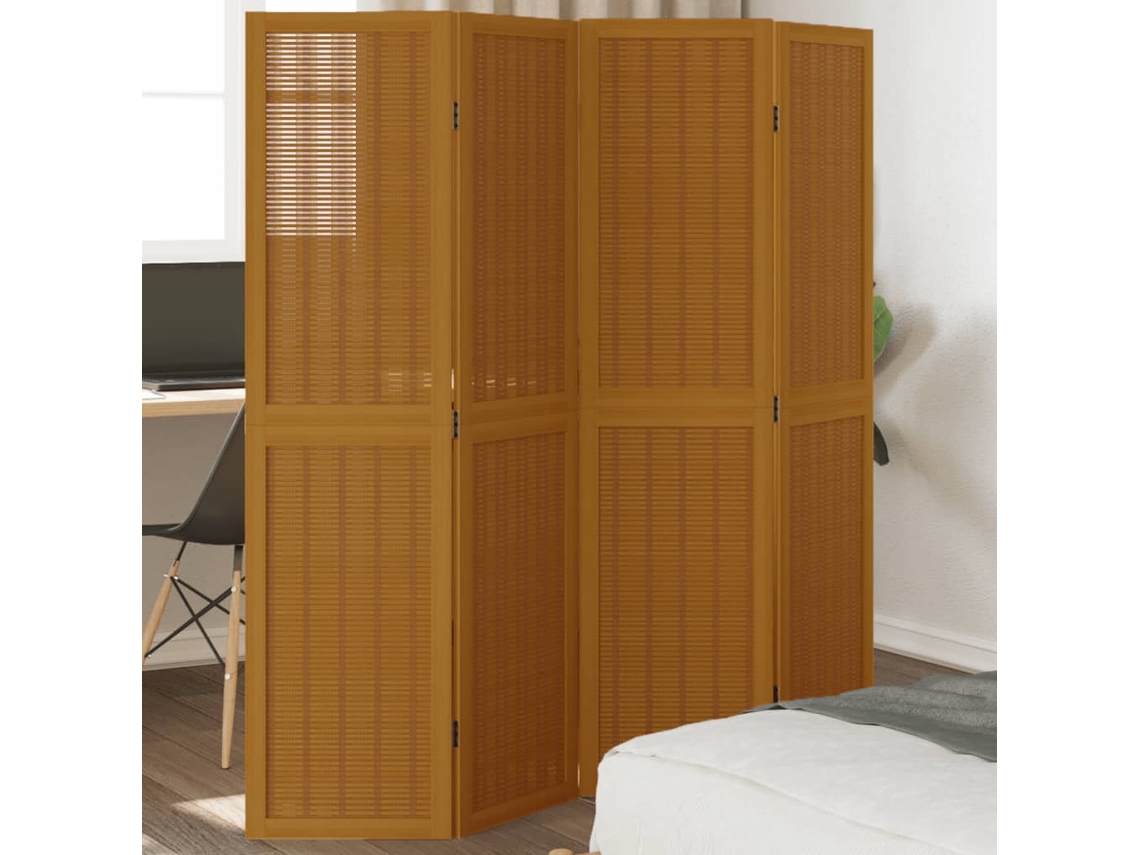Biombo Separador De 4 Paneles Madera Maciza Paulownia Marrón