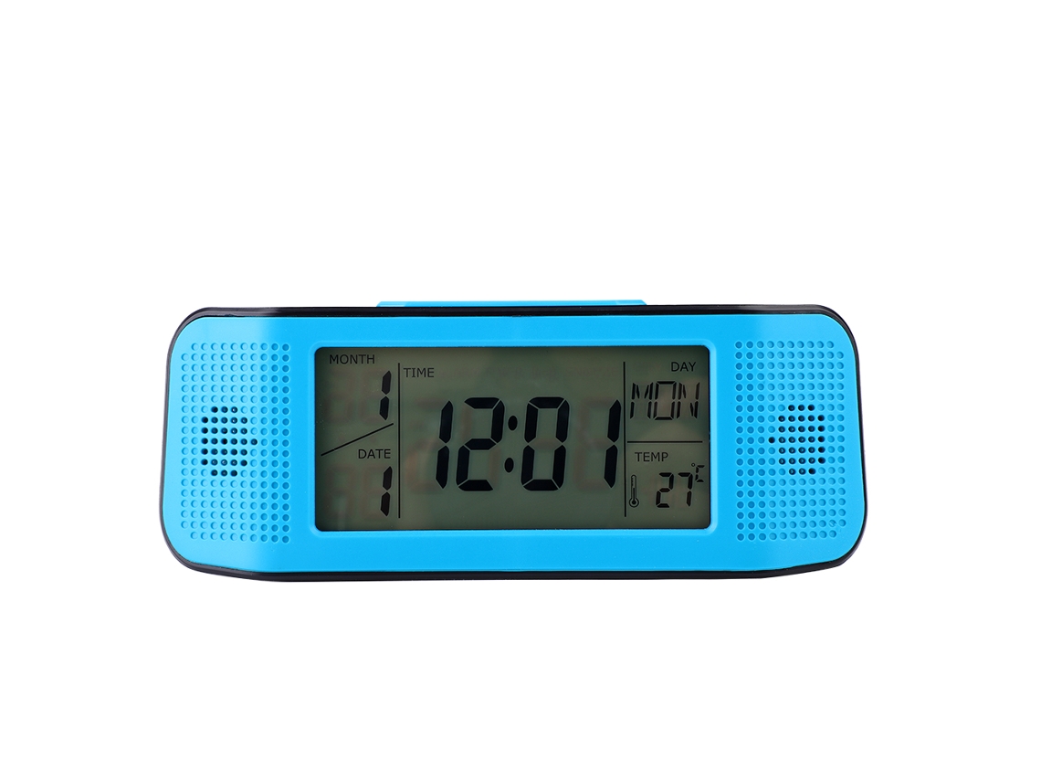 Reloj digital multifunción con calendario LCD, control de sonido y alarma electrónica (azul)