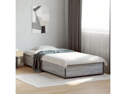 Estructura Cama Madera Ingeniería Metal Gris Sonoma 90x200 Cm
