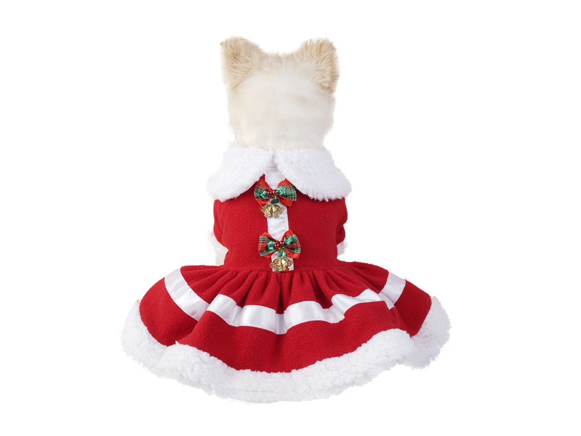 2026altiro-vestido Navideño Para Perro Suave Caliente Cute Moda Ropa De Cachorro Fiesta Diario Con Campana Roja Y Lazo Size M