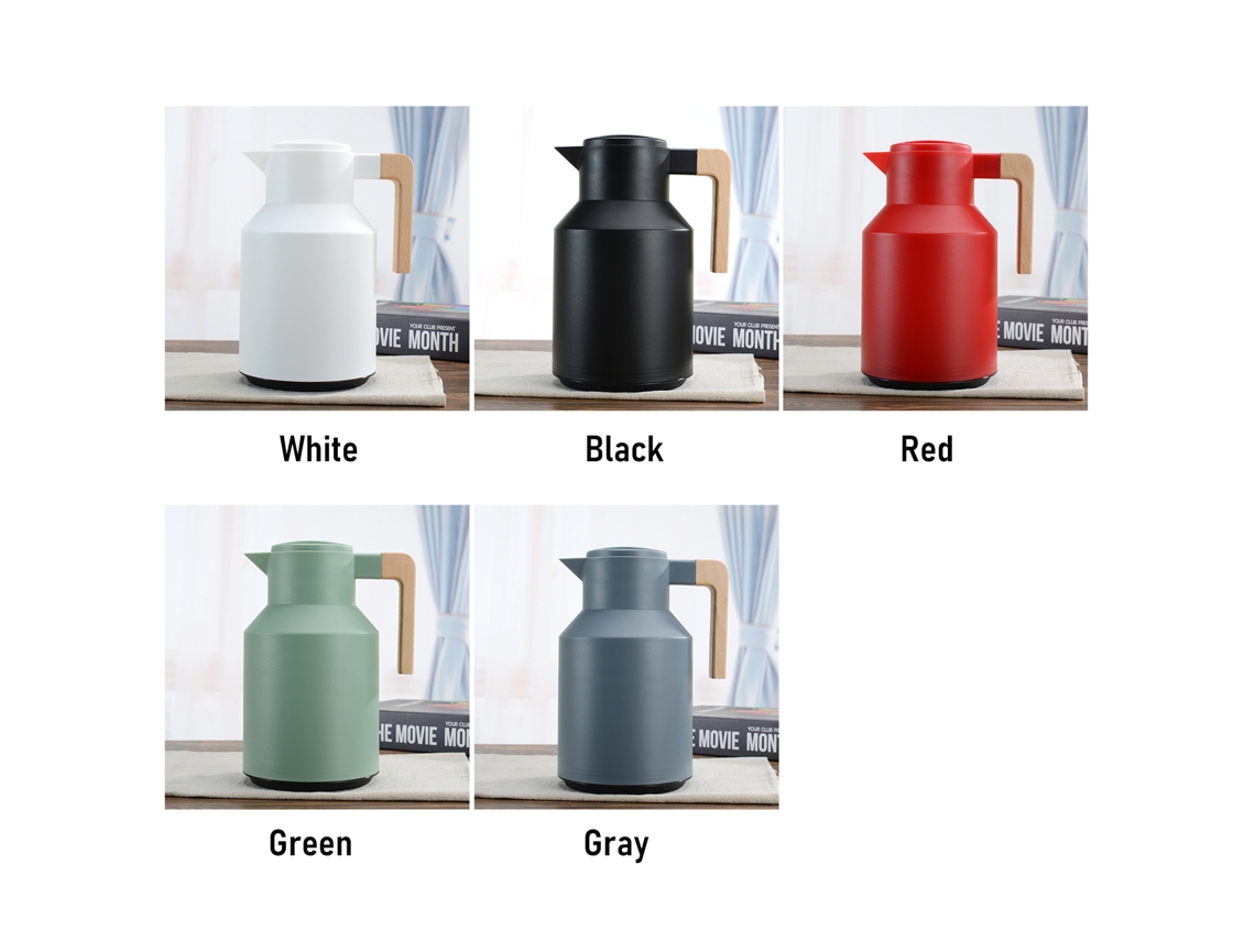 Jarra Térmica De Café De Doble Pared De 1 Litro Con Asa De Madera, Mantiene Las Bebidas Calientes O Frías.