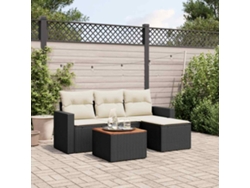 Conjunto de 5 sofás de jardín con cojines de mimbre sintético negro, Dkd Home Decor