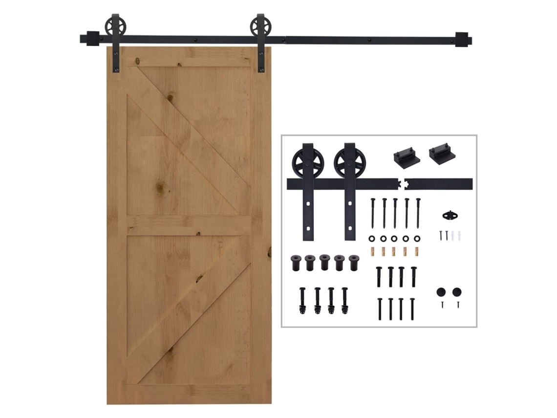 Juego Completo De Herrajes De Acero Al Carbono Negro Para Puerta Corredera De 200 Cm.