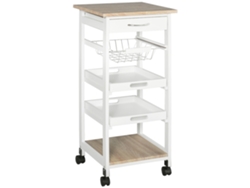 Carrito Cocina Ruedas Bandeja Extraíble Cajón Mdf Roble Claro Pino Blanco
