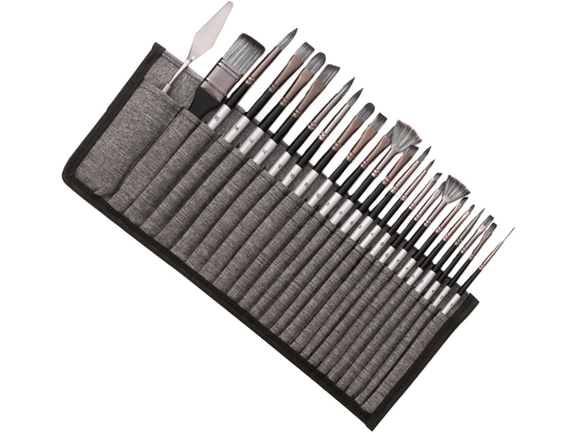 Juego De 24 Pinceles De Nailon Para Acuarela Y Pintura Al Óleo, Color Gris.