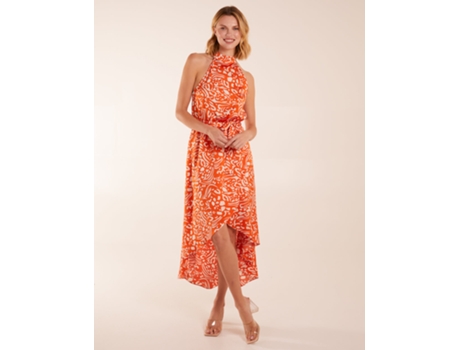 Vestido de Mujer BLUE VANILLA Abstract Halter Neck Midi Naranja (16)