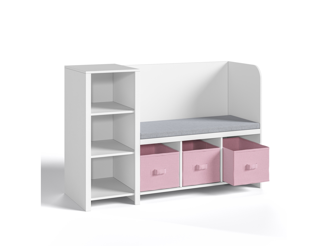 Librería infantil con banco Høylandet 76x112x40 cm - Blanco/Rosa [EN.CASA]