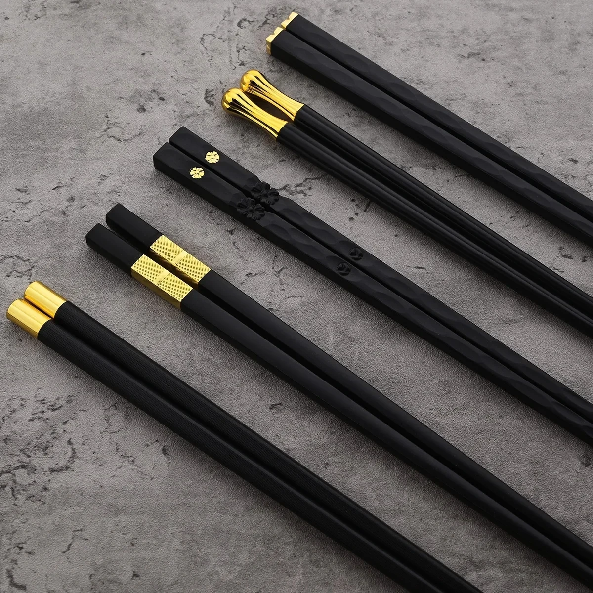 (oro Negro) 5 Pares De Cuchillos Reutilizables Estilo Japonés, Fabricados En Metal, Utensilios De Cocina Estilo Chino Y Coreano