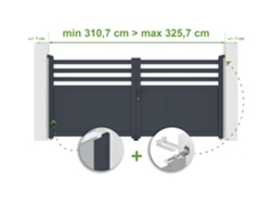 Puerta giratoria ajustable de 3 m de ancho Nevis H.140 cm, aluminio gris, Casanoov