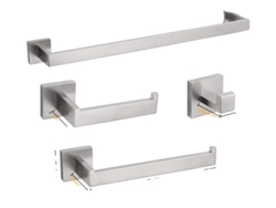 Juego de accesorios de baño, soportes de pared, construcción de metal duradero, acabado cepillado.