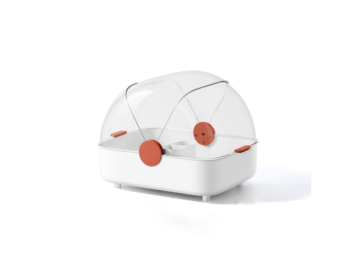 Caja Multifuncional Para Guardar Vajilla Con Tapa Y Desagüe, Blanca/naranja.