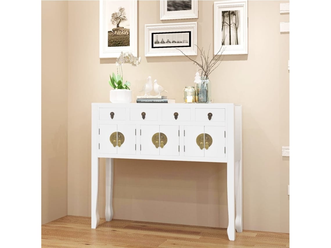 Aparador De Estilo Chino De Madera Maciza Blanco