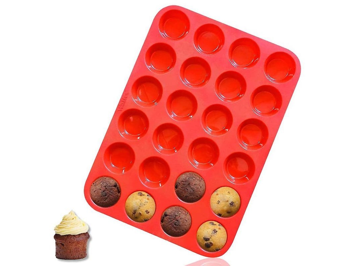 Molde De Silicona Antiadherente Para Mini Magdalenas Y Cupcakes Con 24 Cavidades, Libre De Bpa Y Apto Para Lavavajillas.