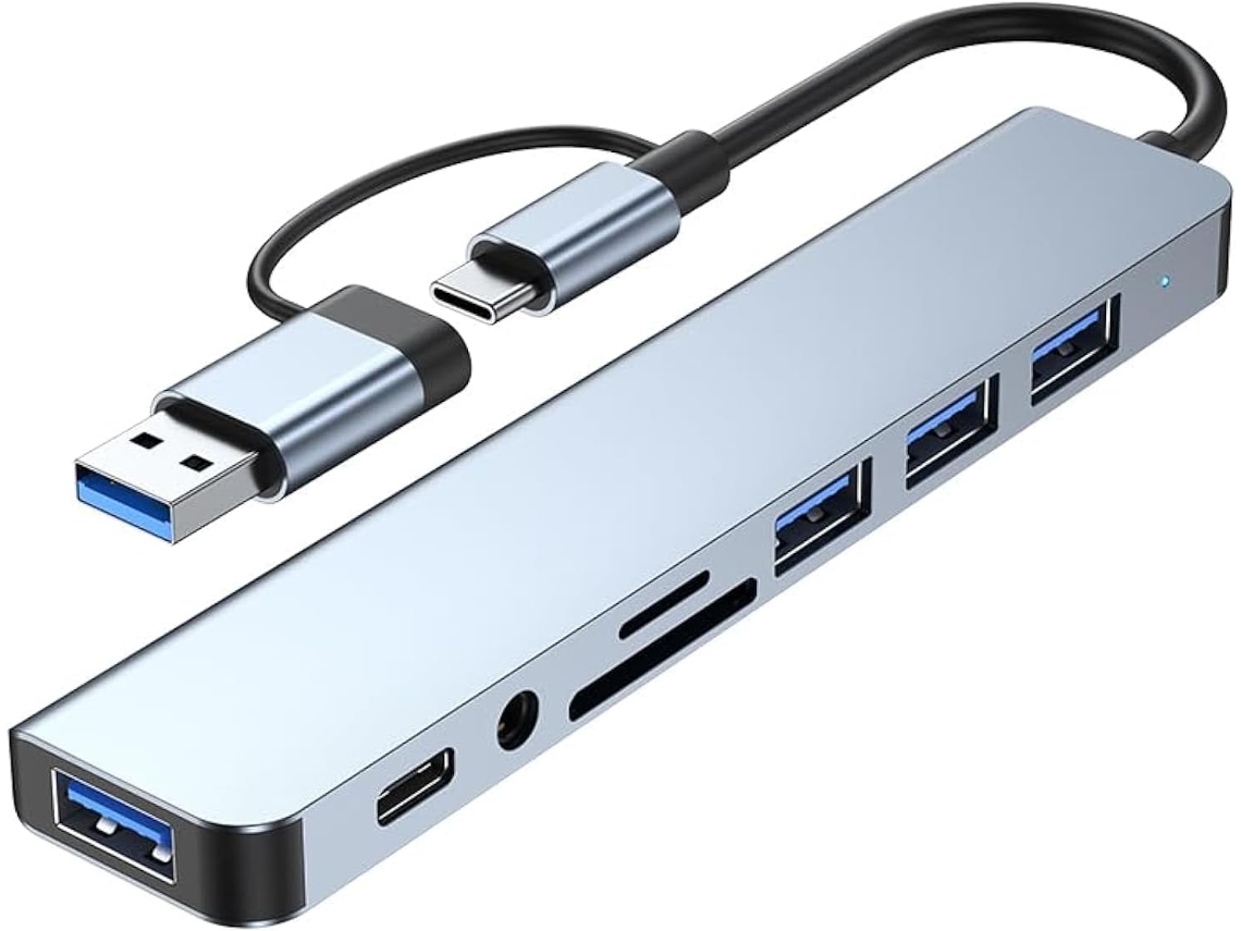 Adaptador Concentrador Usb-c 8 En 1, 4 Puertos Usb, Lector De Tarjetas Sd/tf, Puerto De Datos Usb-c Para Macbook, Portátil Y Tableta (negro)