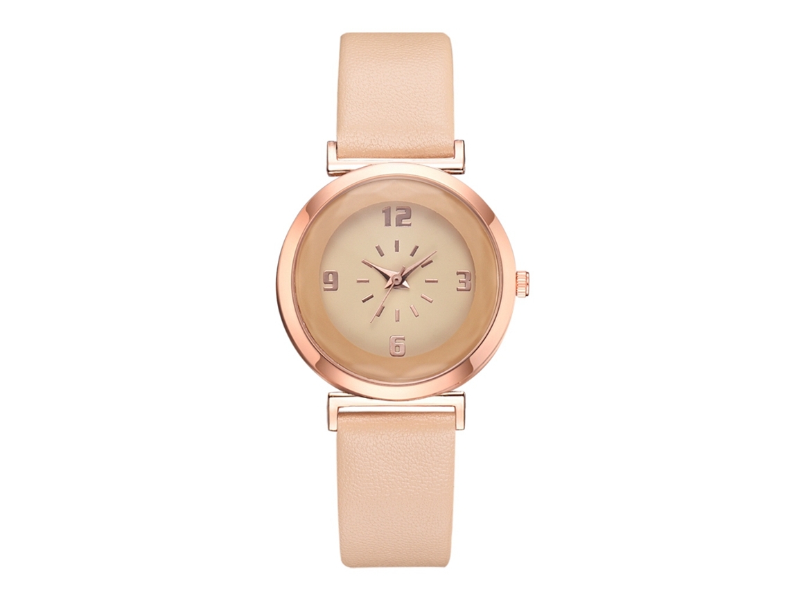 Reloj De Pulsera Informal Para Mujer Con Correa De Pu Y Esfera Redonda Beige.