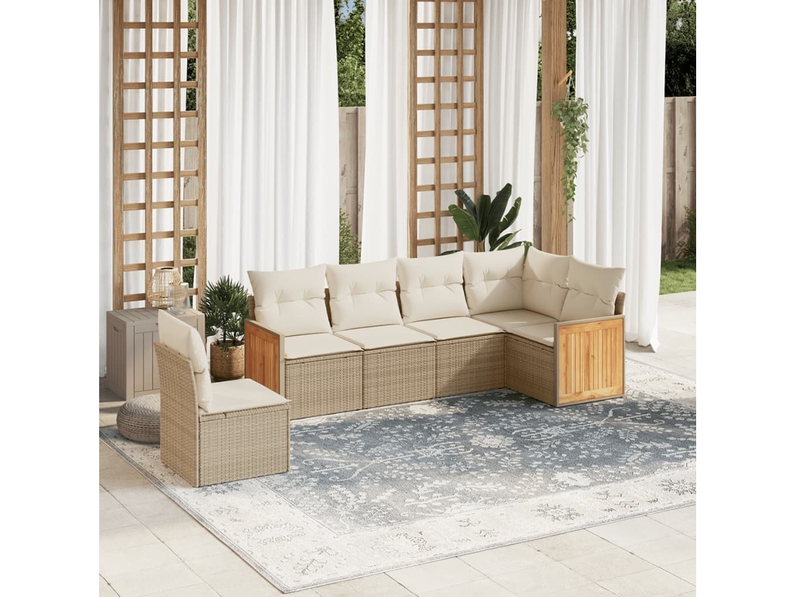Conjunto de sofá de jardín de 6 piezas con cojines, mimbre sintético beige, Dkd Home Decor