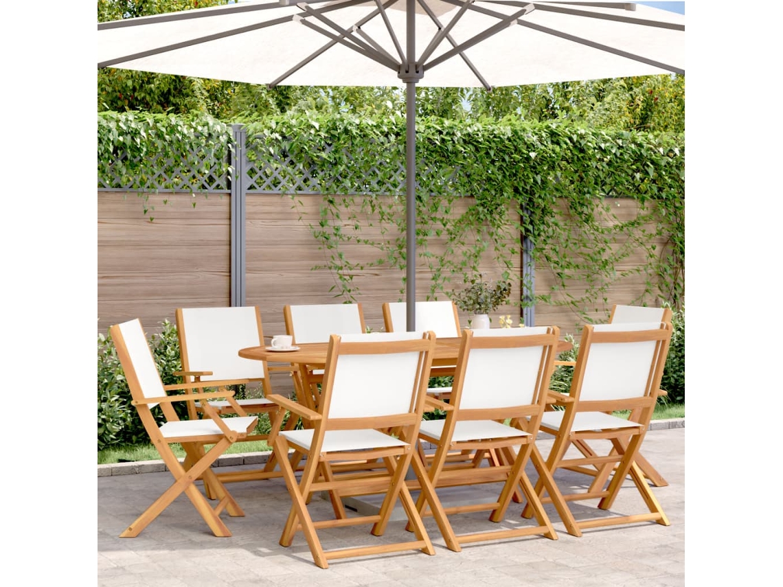 Silla de jardín plegable DKD Home Decor de 8 piezas, tela/madera, blanco crema