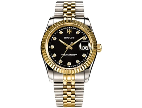 VEANXIN Relojes de pulsera dorados de acero inoxidable para hombre-Dos tonos de blanco