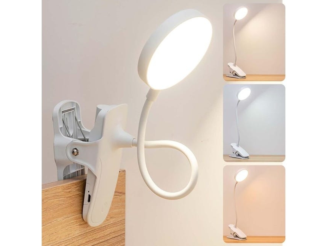Luminária Led Com Clipe E Usb, Comando Touch, 3 Modos De Iluminação E Brilho Ajustável, Luminária De Mesa/leitura/cabeceira Com Clipe Protetor