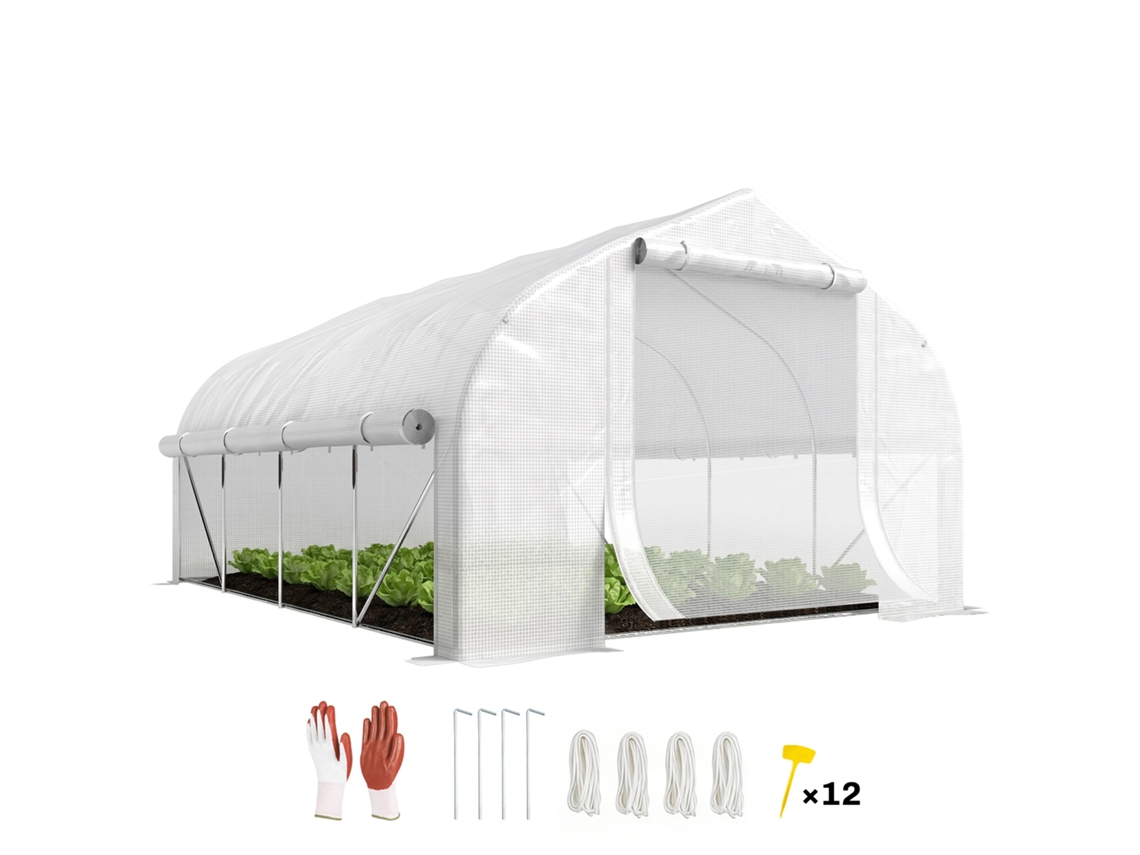 Estufa Túnel 4x3x2m Porta Tela 8 Janelas Pe Branca
