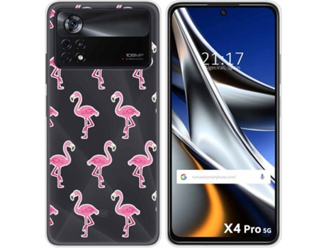 Carcasa para Xiaomi Poco X4 Pro 5G TUMUNDOSMARTPHONE Dibujos Transparente Flamenco Multicolor