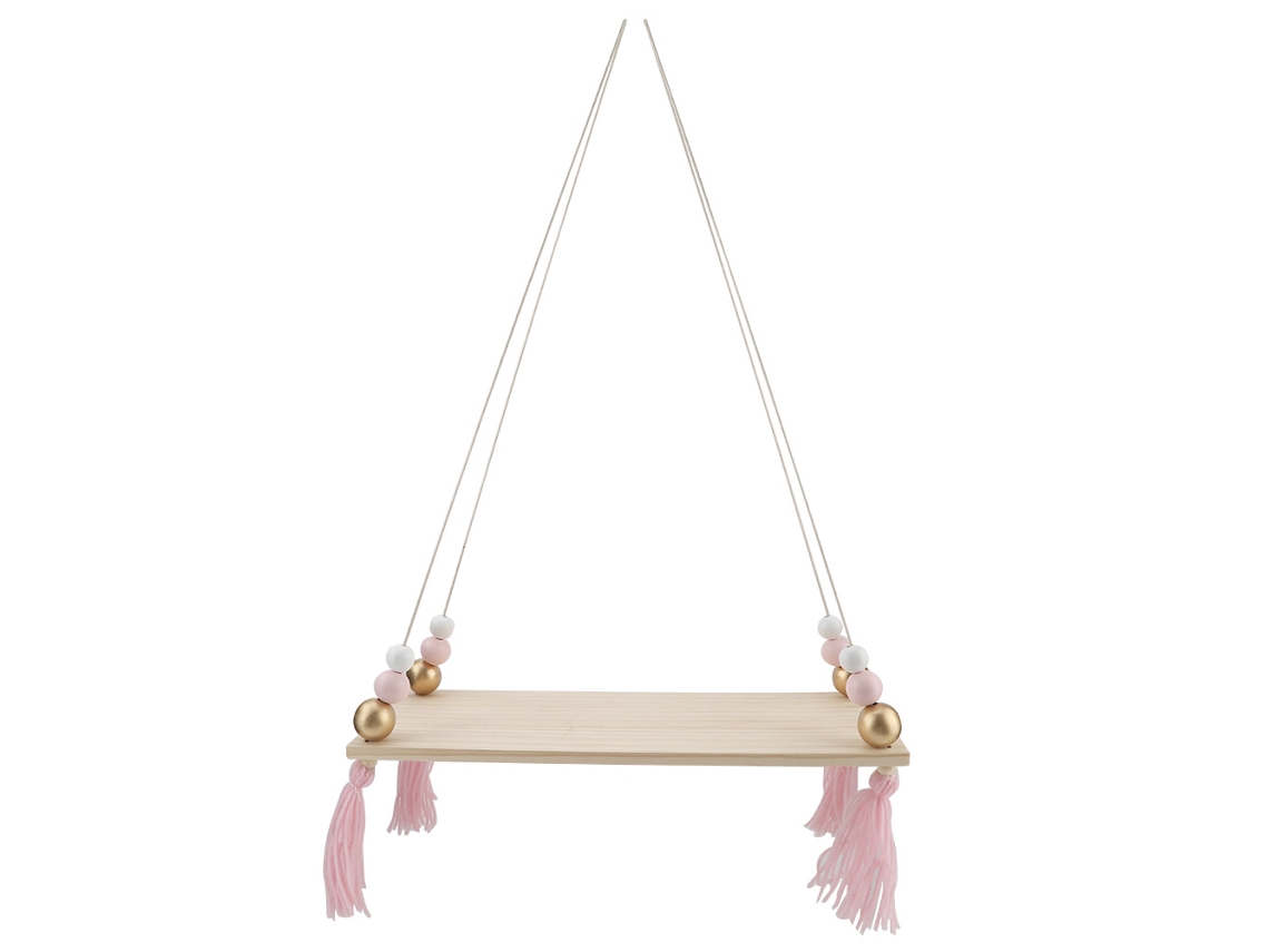 Estante de pared redondo con perlas, oro y rosa.