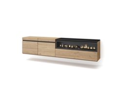 Mueble de TV | Amplio espacio de almacenaje | 200 x 45 x 35 cm | Para televisores de hasta 80 pulgadas | Chimenea eléctrica | Para colgar | Roble y negro Duérmete Online