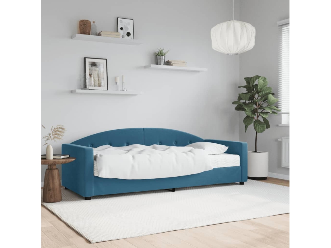 Sofá Cama Con Colchón Terciopelo Azul 80x200 Cm