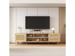 Mueble De Tv De Madera De Ratán Con Sistema De Gestión De Cables Y 2 Cajones.