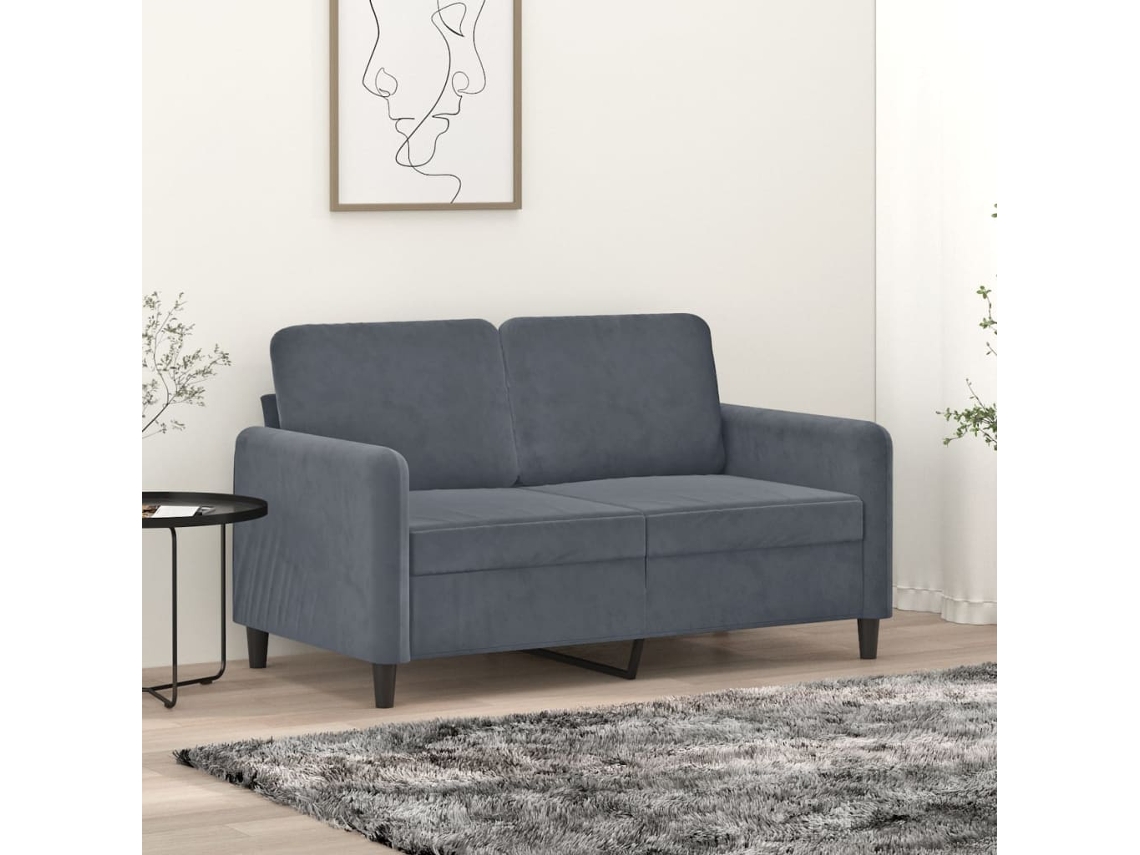 Sofá De 2 Plazas De Terciopelo Gris Oscuro 120 Cm