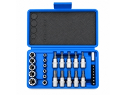 Juego De Vasos Polski Torx De Acero 29 Piezas Con Puntas E Y Bits Largos Para Taller Mecánico Y Reparación De Coches