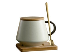 MEOIRUERY Taza de café de cerámica 450ml con tapa y cuchara para uso en casa y oficina