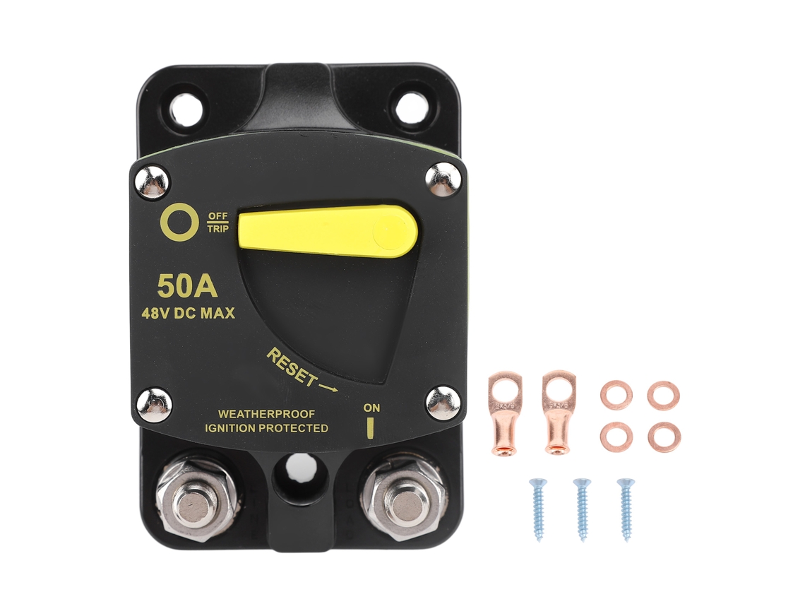 Disyuntor Automático De 12v-48v Cc Con Reinicio Manual Para Vehículos Recreativos, Barcos, Motores Y Energía Solar De 50a