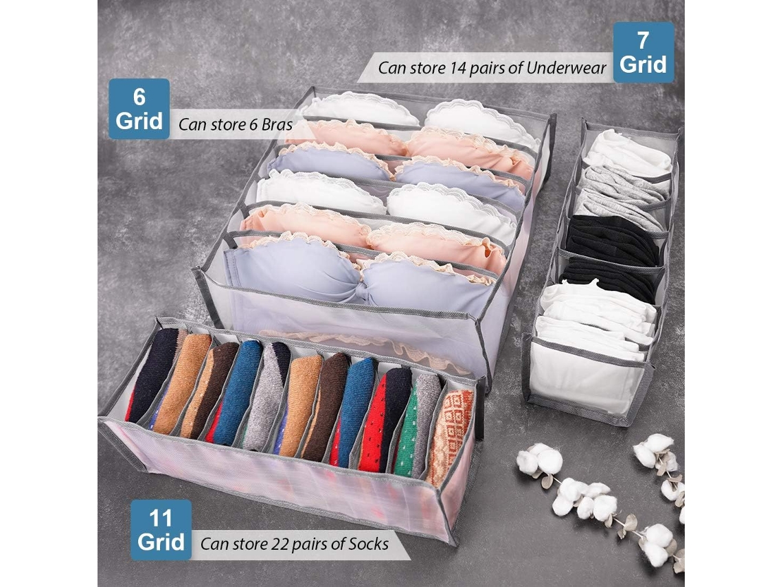 Organizador de ropa interior, organizador de cajones de calcetines,  separador organizador de sujetadores, caja de almacenamiento plegable para  armario, organizador de tocador pequeño para ropa interio