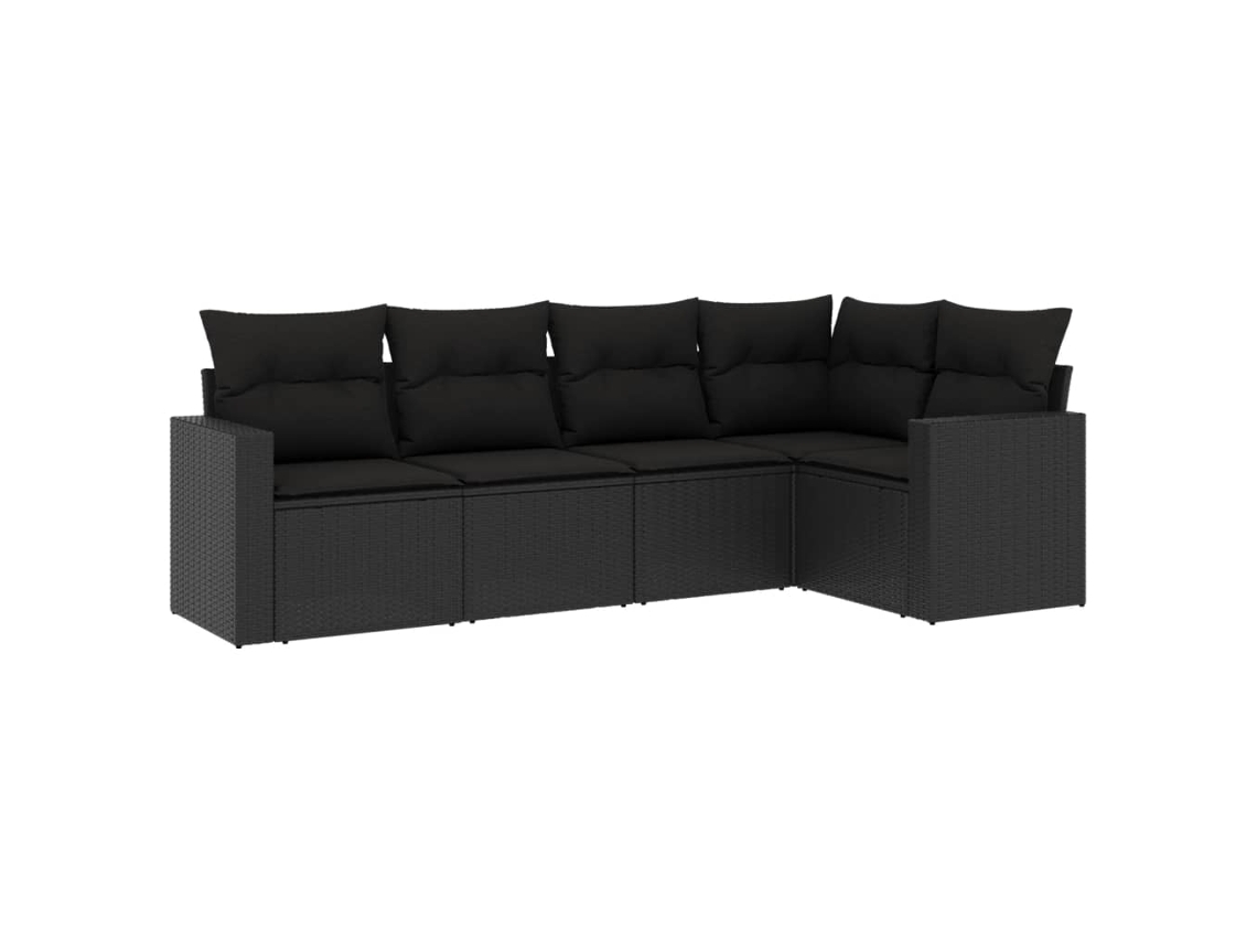 Maison Exclusive - Juego de sofá de jardín de 5 piezas con cojines, mimbre, negro